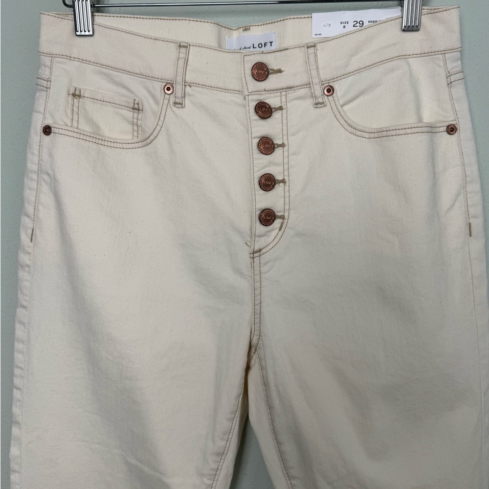 NWT Loft Cream Button Front High Waist Skinny Ankle Jeans Size 29/8 - Picture 3 of 12